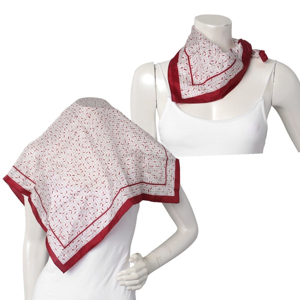 Vintage ECHO Square Silk Scarf Dash Dot Design Maroon Red White